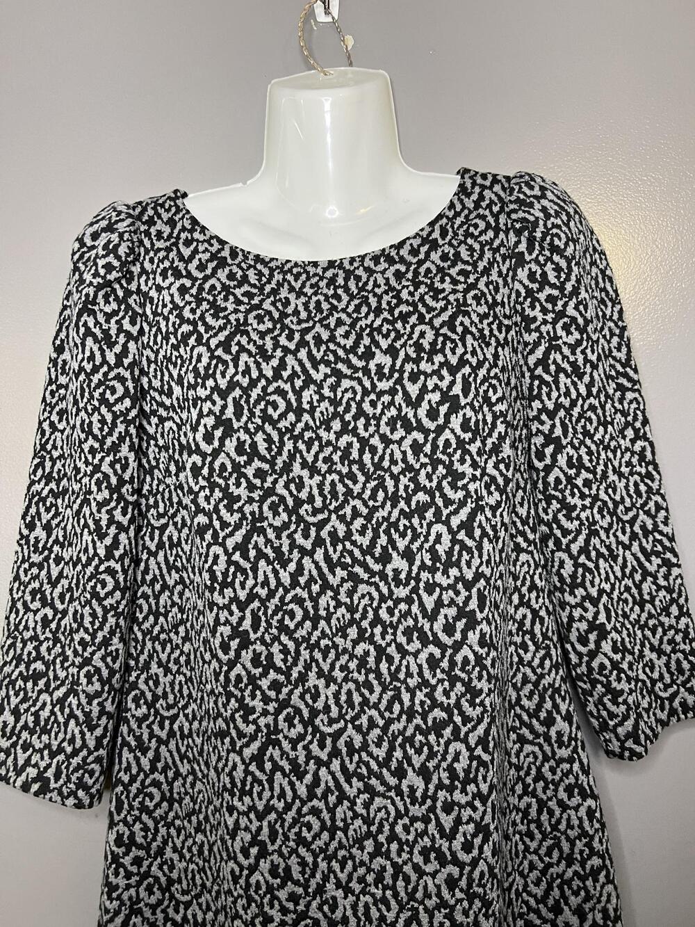 Calvin Klein Dress Womens 6 Black Animal Print Jacquard 3/4 Sleeve Shift A Line